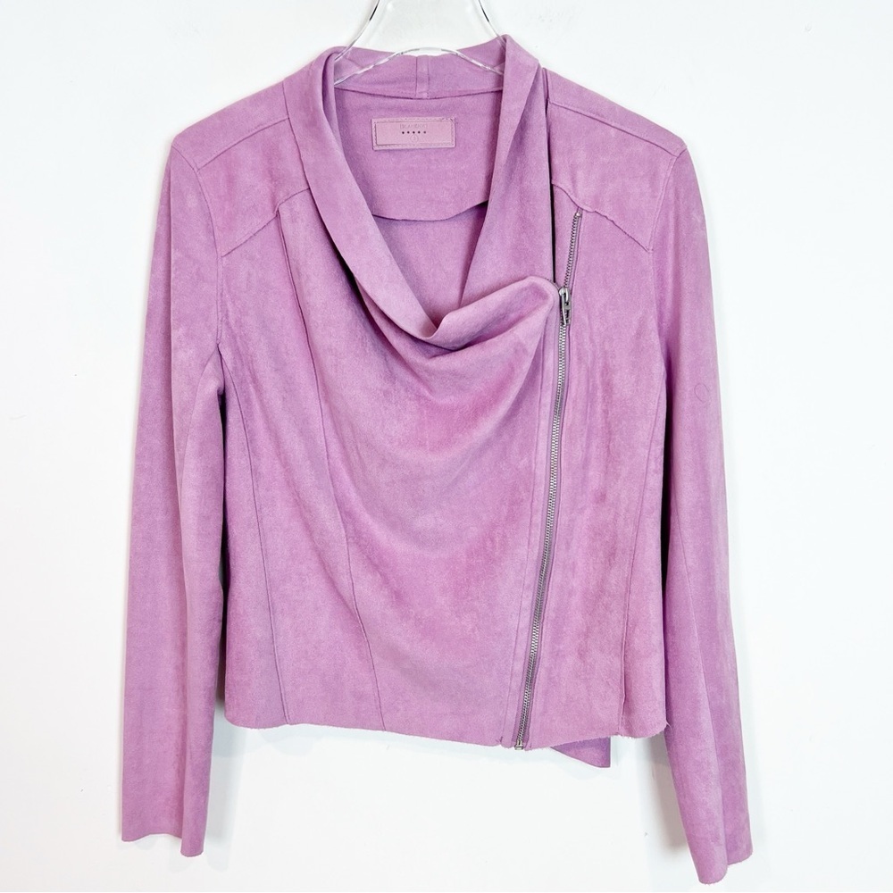 BLANK NYC PINK FAUX SUEDE OFFSET ZIP MOTO JACKET WOMENS SZ SMALL